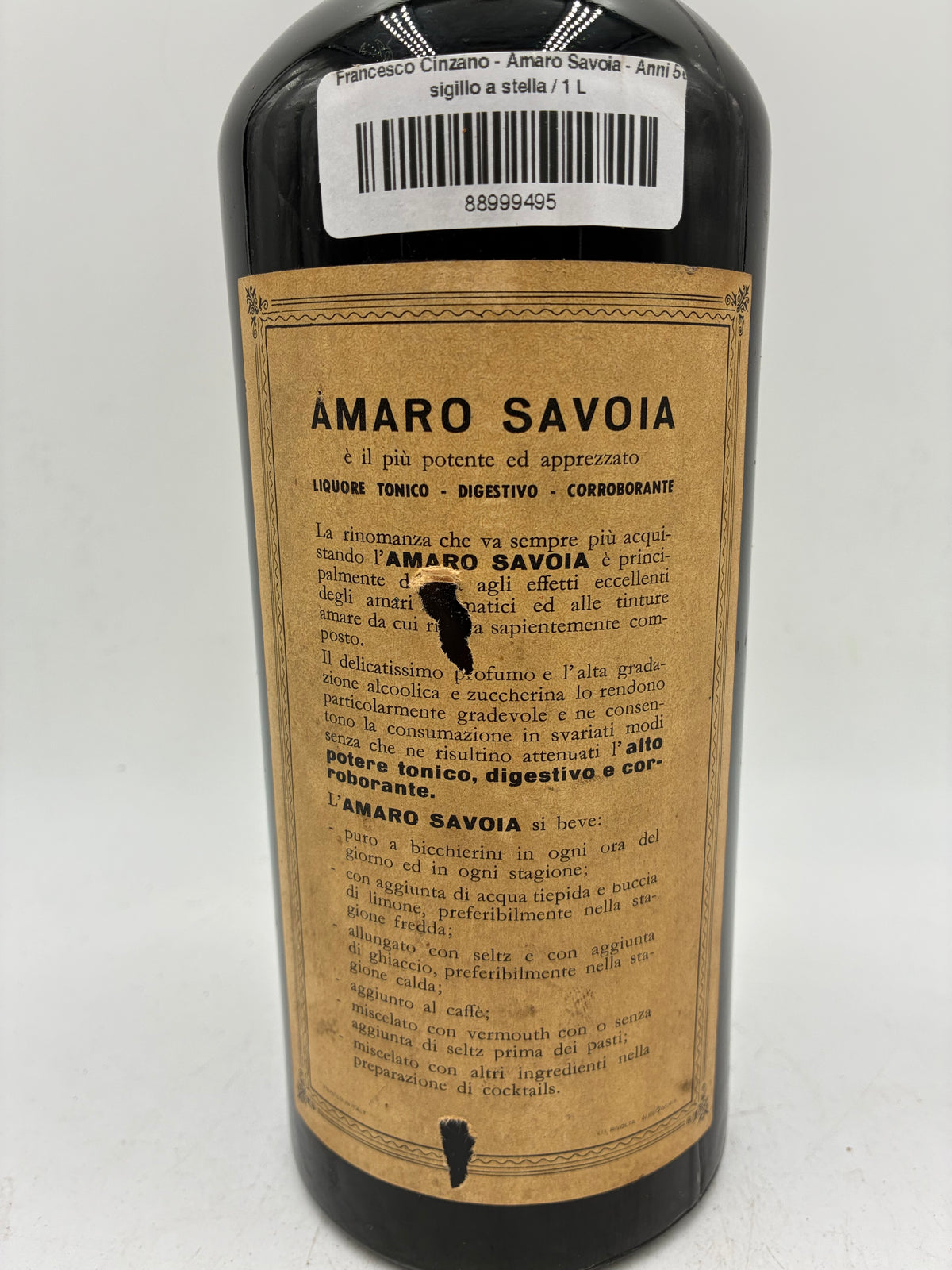 Cinzano - Amaro Savoia - Sigillo Stella Anni '50s - 1L 38,5 %