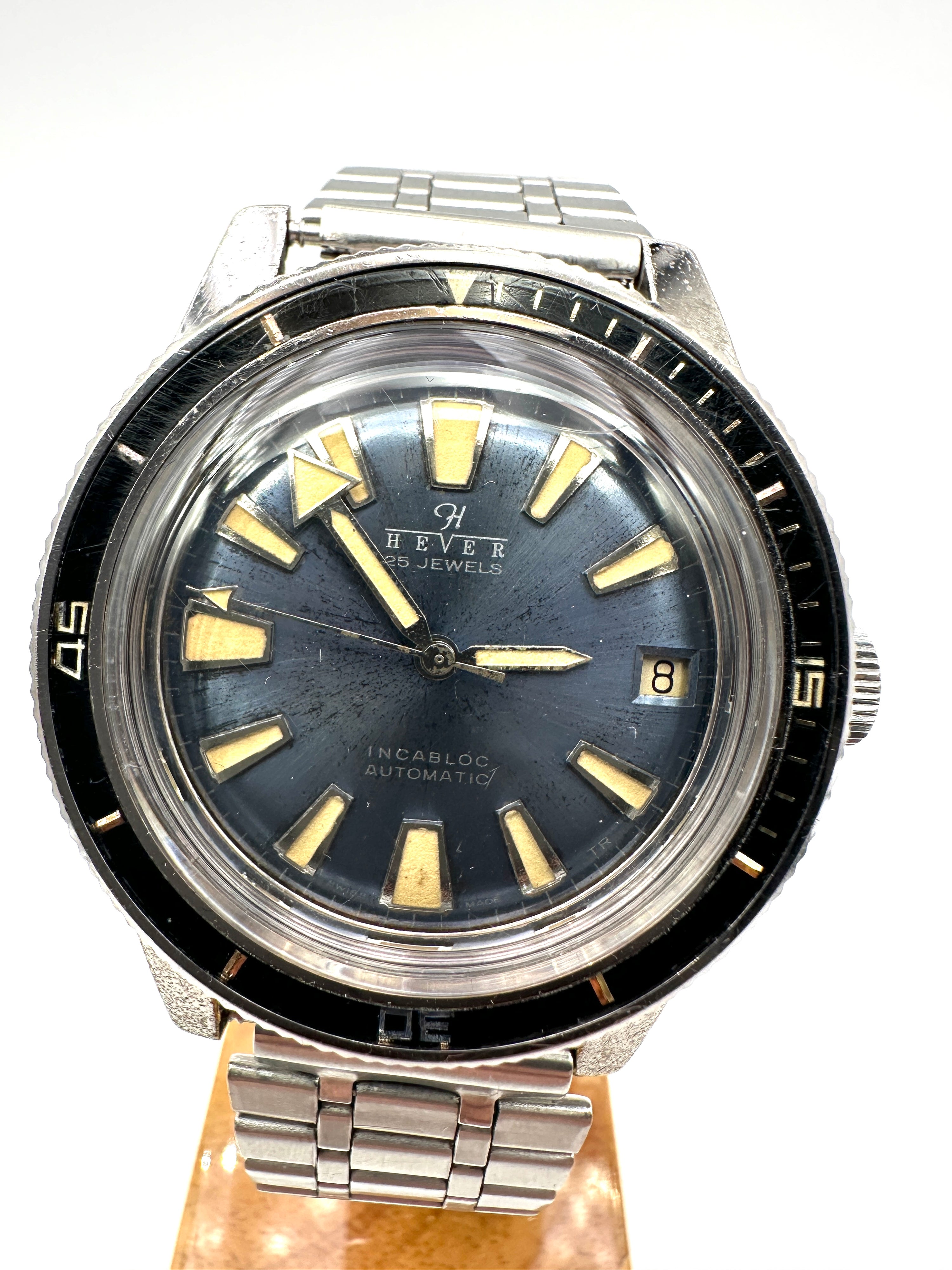 Hever - Diver Vintage Automatic - Incabloc 25 Jewels 39 mm - Blue Dial Patina - Anni '60s