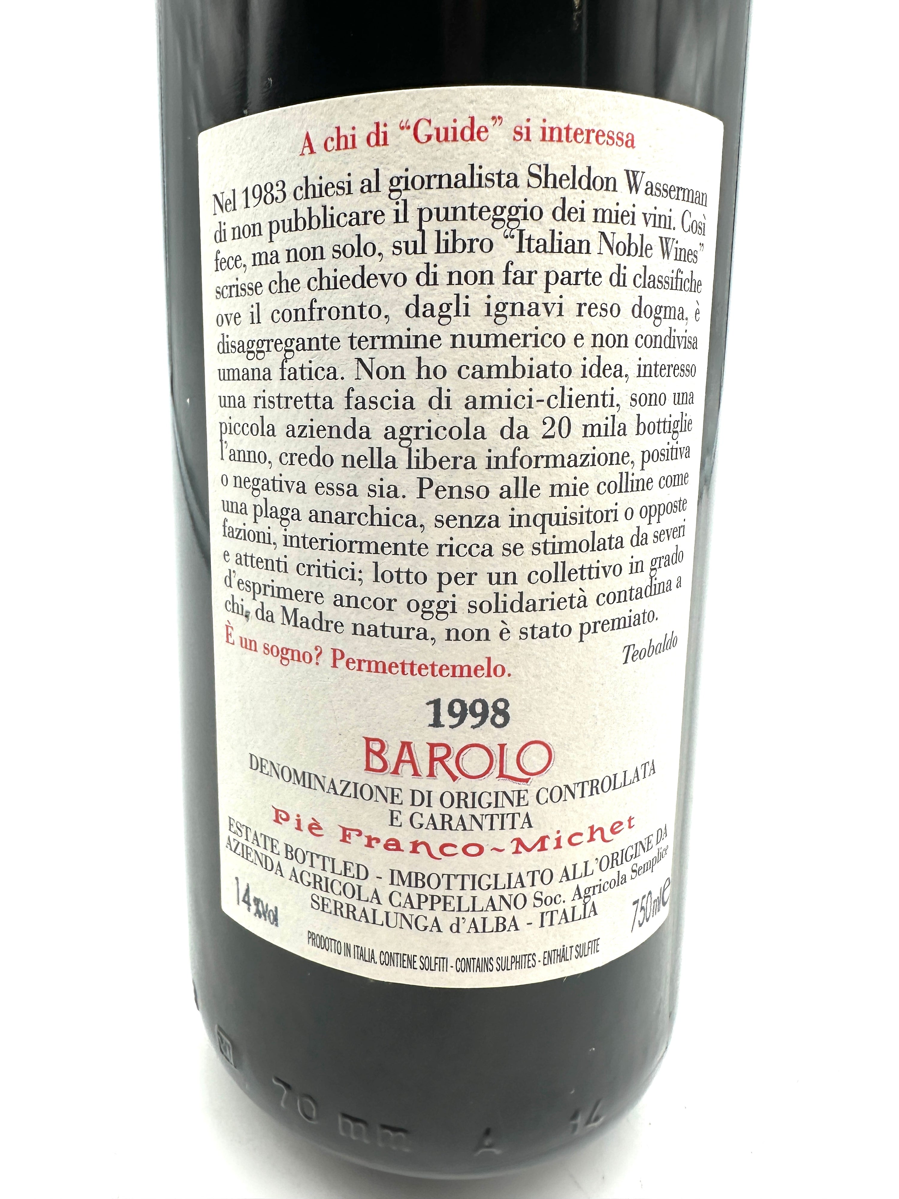 1998 - Cappellano - Barolo Otin Fiorin Pié Franco