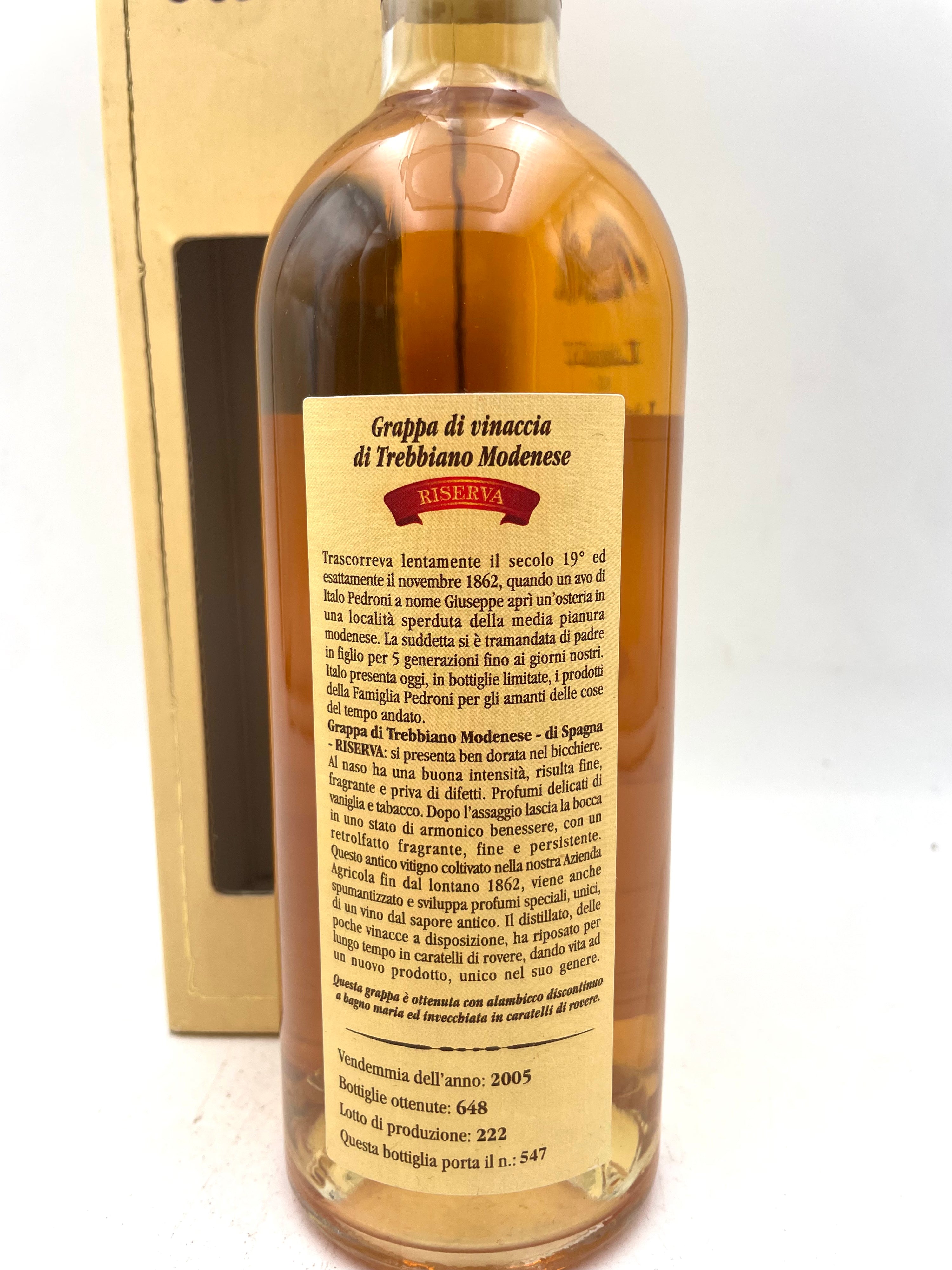 2005 - Pedroni - Grappa di Vinaccia di Trebbiano Modenese Barricata 48 mesi Riserva