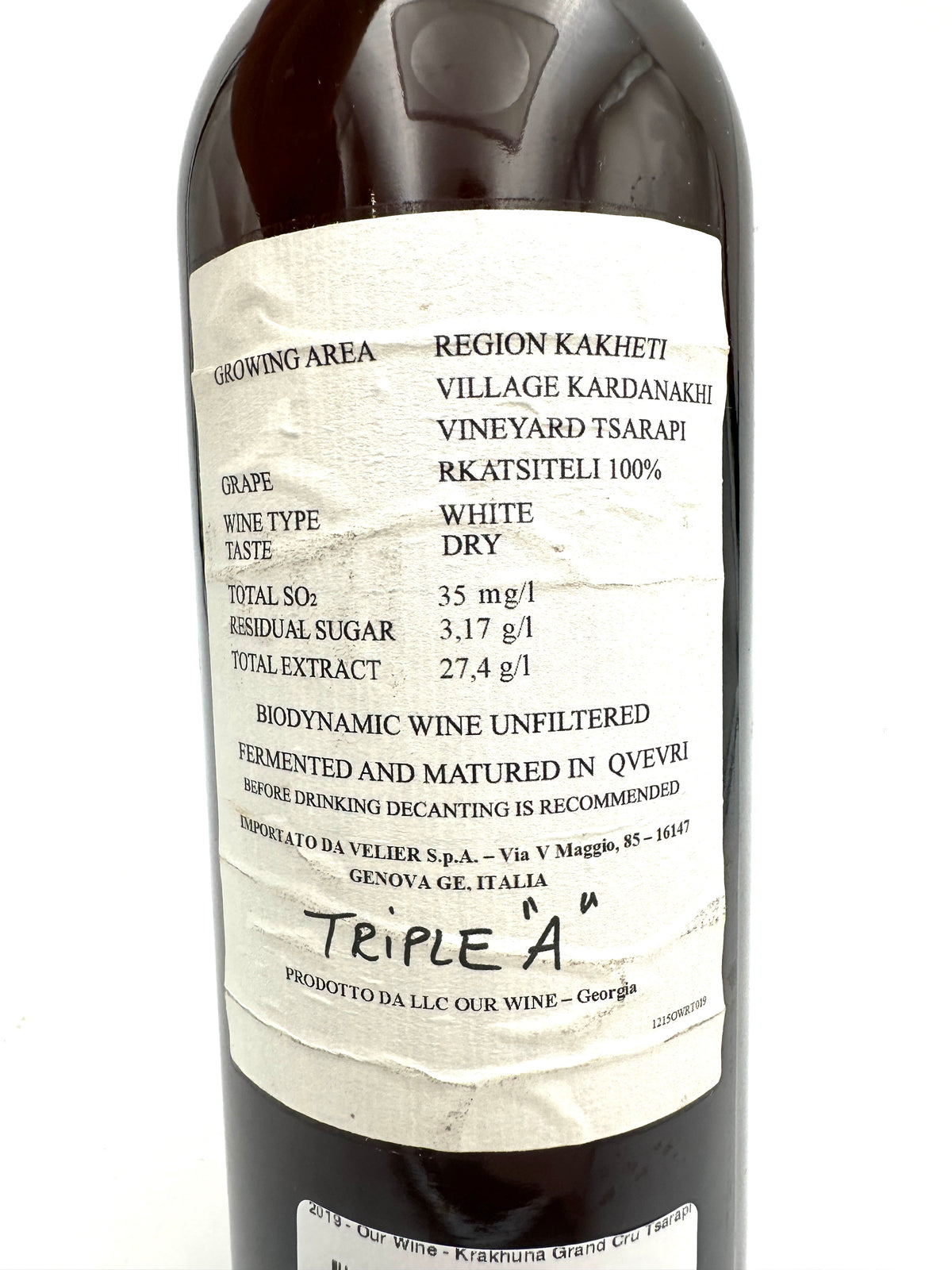 2019 - Our Wine - Krakhuna Grand Cru Tsarapi